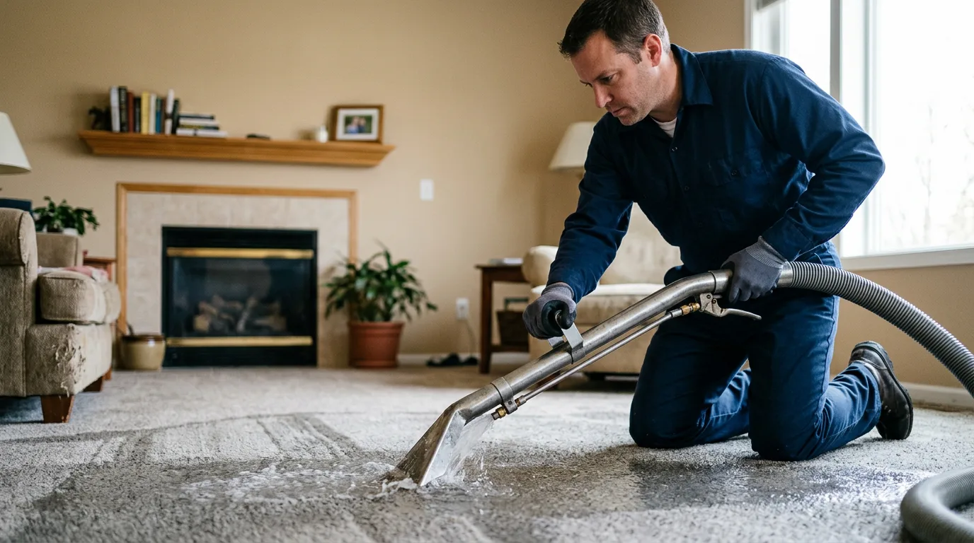 Water damage restoration technician working near Bismarck, IL
